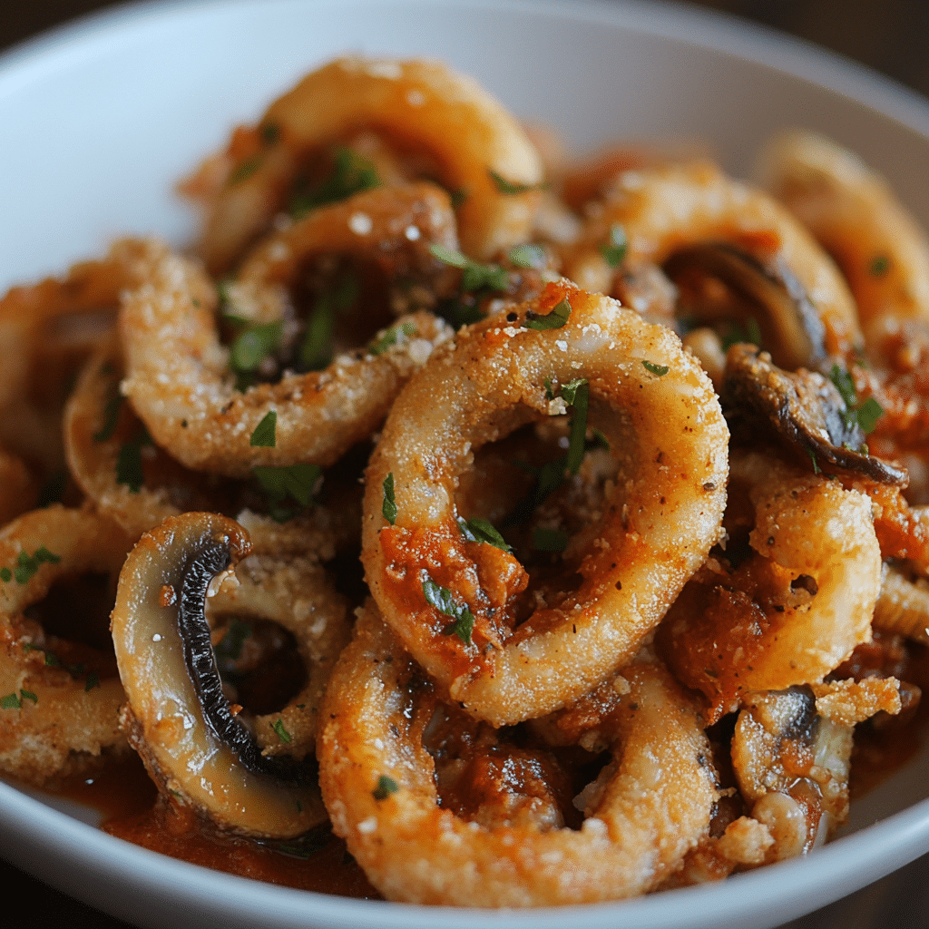 Mushroom Calamari with Spicy Marinara Sauce