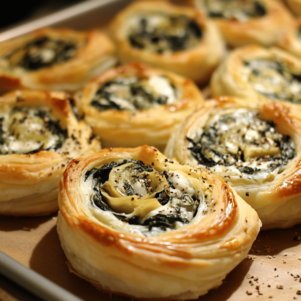 Spinach Artichoke Puff Pastry Rolls