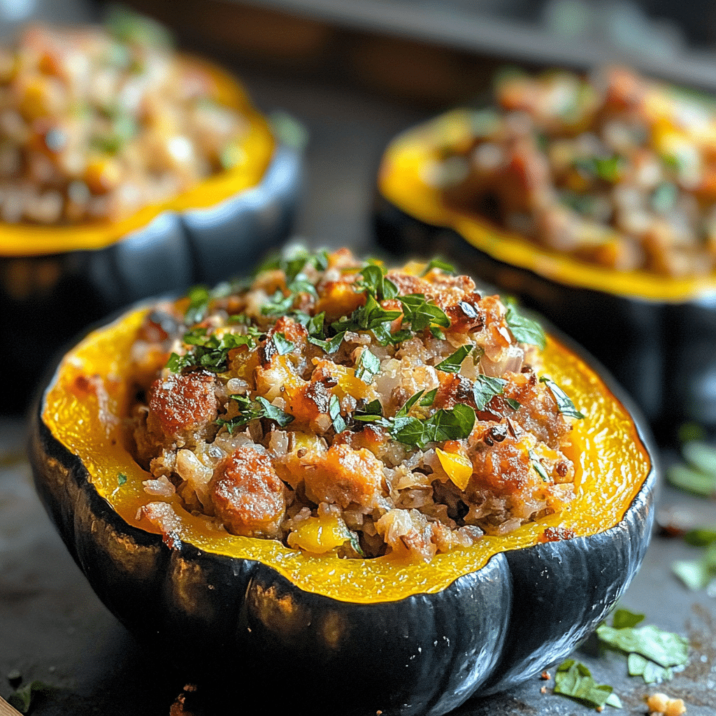 Stuffed Acorn Squash with Chicken Sausage and Farro