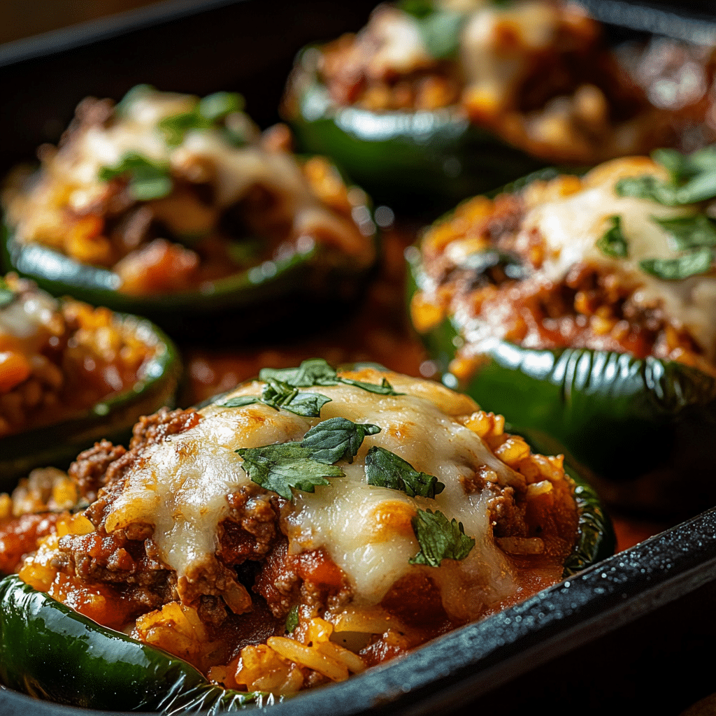 Beef and Rice Stuffed Poblano Peppers