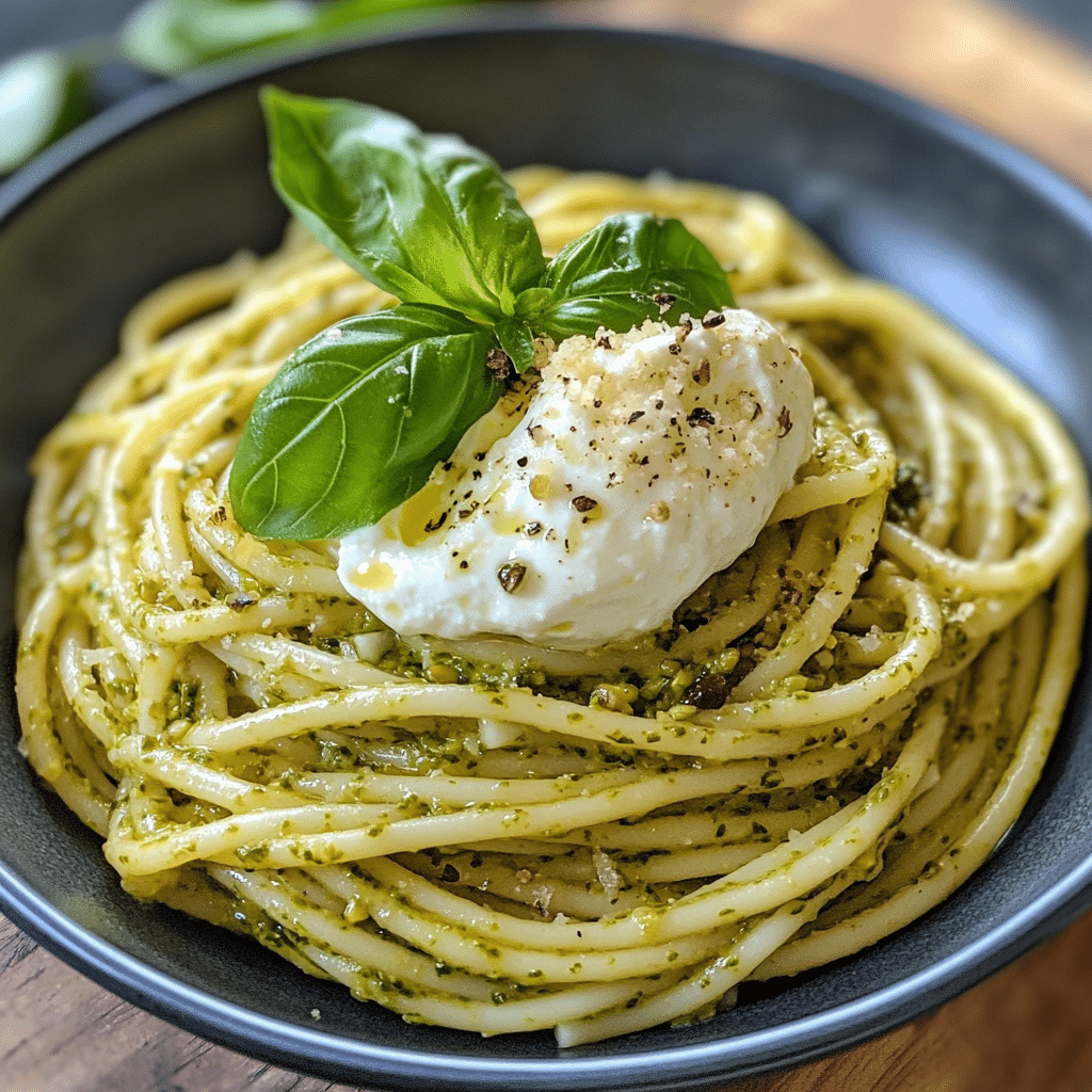 Creamy Pistachio Pesto Pasta with Burrata Cheese
