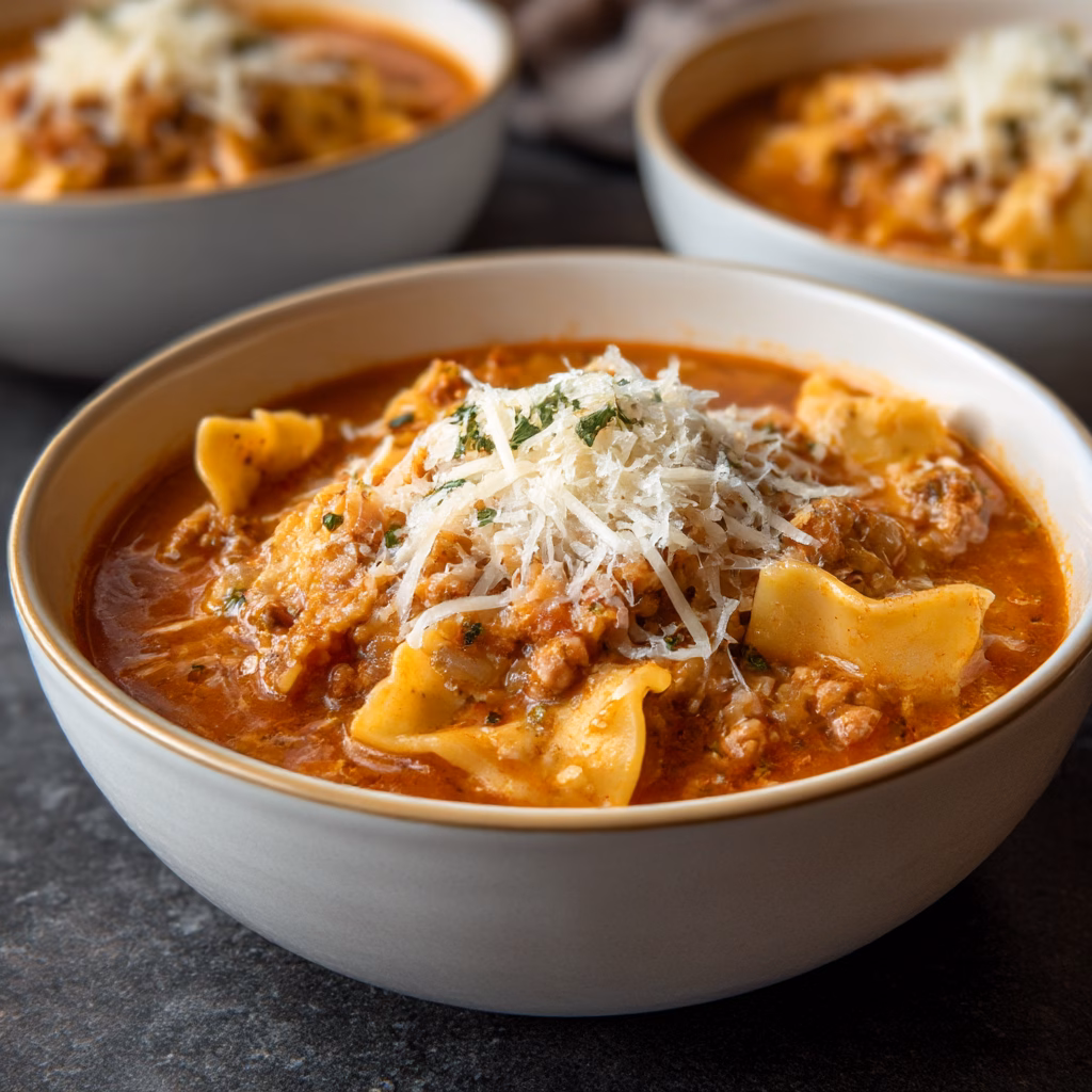 Lasagna Soup with Turkey Sausage and Three Cheeses