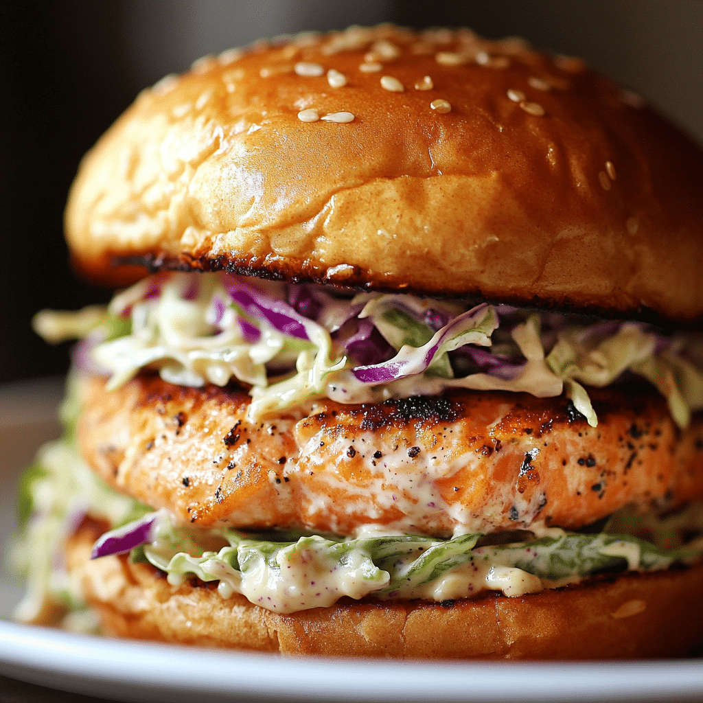 Salmon Burgers with Creamy Cabbage Slaw